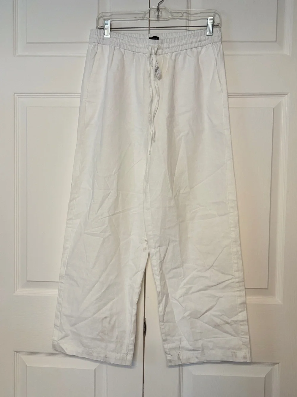 J.Crew White Linen Cotton Pull-On Wide Leg Pants 8P NWT
